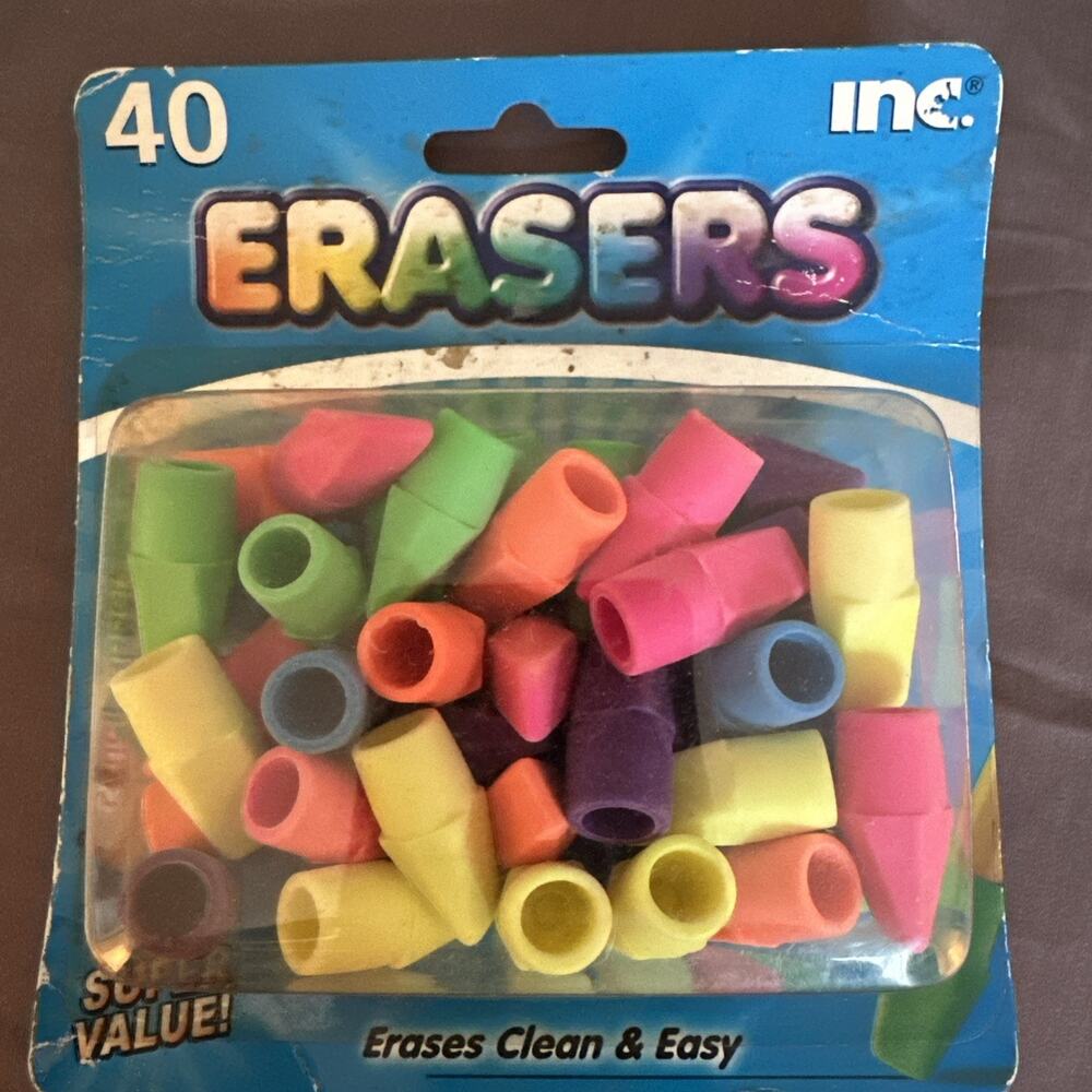 *Retro Neon Pencil Top Erasers 40 Count NIB 2009 Item# 92419